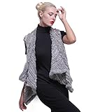 URSFUR Real Knit Rabbit Vest Women Winter Gilet Gray