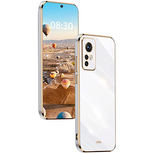 XINYEXIN Funda para Xiaomi 12T Pro, Carcasa de TPU Suave [Diseño de Borde Dorado] Ultrafino a Prueba de Golpes Silicona Case Bumper Cover - Blanco Cover