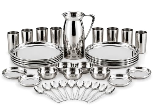 Pigeon Sparkle Stainless Steel Dinner Set 37 Pcs Thali Set Plate ...