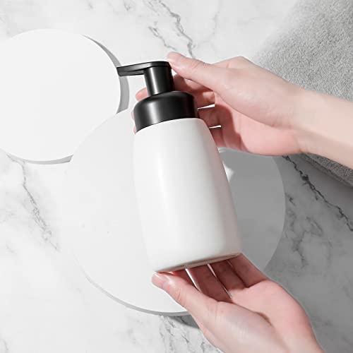 Image of Foaming Hand Soap Dispenser Ceramic Jar Foam Dish Soap Dispenser for Bathroom and Kitchen Sink, Liquid Pump Bottle for Shampoo, Body Wash, Hand Soap, White