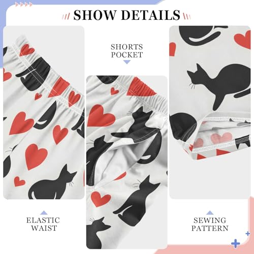 Simple Black Cats Red Hearts Pajama Pants Lounge Sleep Pants Elastic Waist Long Pajama Bottoms with Pockets for 6-14 Years4