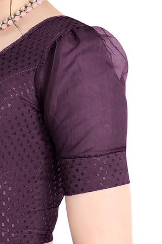 Image of FINESTFIT Stay On Trend Fashion 100% Cotton Readymade Blouses for Women,Round Neckline with Organza Balloon Sleeves.