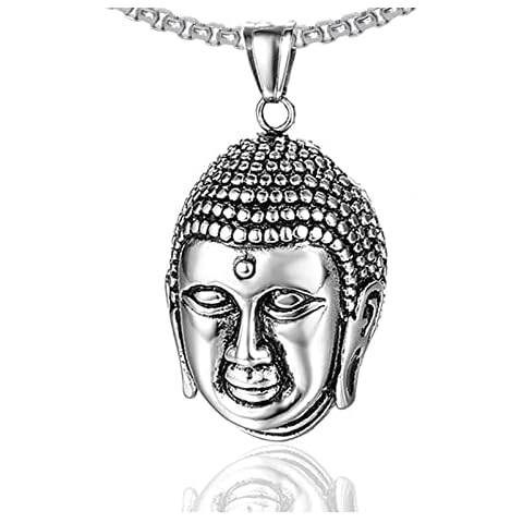 Xusamss Plated 18K Gold Titanium Steel Buddha Religious Pendant Necklace,22inches Link Chain, Titanium Steel, Agate Cover