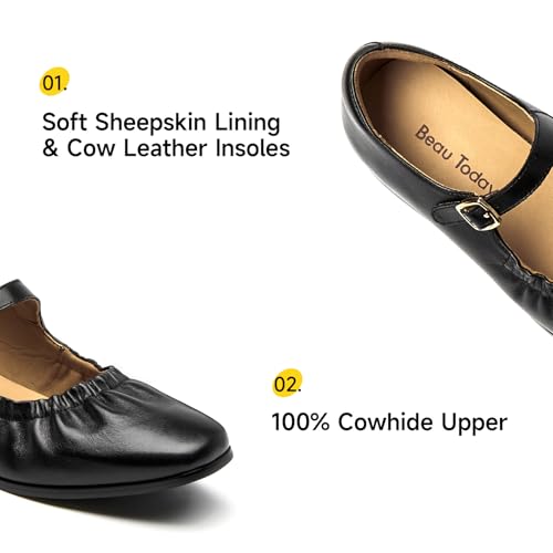 BEAU TODAY Womens Mary Janes, Ballet Flats for Women, Leather Maryjane Flats for Women, Comfortable Square Toe Flat Mary Janes, Fashion Slip-on Business Office Dressy Shoes4