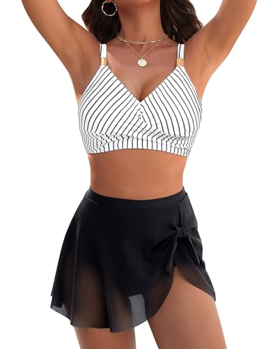 Blooming Jelly Womens 2 Piece High Waisted 2026 Bathing Suit L Stripe Black