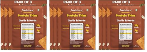 Image of Prolicious Garlic Bread High Protein Thins | NO Palm Oil | Crispy & Nutritious Snack Chips (50g Pack of 9)
