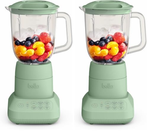Image of bella 10 Speed Countertop Blender, Juicer & Smoothie Maker, Fits-anywhere Kitchenware, Slim Flip & Store Design, Dishwasher Safe 48oz Capacity Pitcher & Lid, Stainless Steel Blade, 450 Watt, Seaglass