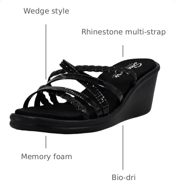 Image of Skechers Cali Women's Rumblers-Social Butterfly Wedge Sandal | Casual, Wedge Sandal, Memory Foam, Rhinestone Accents, Vegan