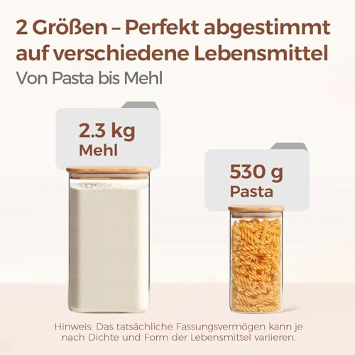 Image of ComSaf Set of 2 Storage Jars with Lid, Airtight, 1.5 L /4.4 L, Glass Containers with Lid and Storage Jars, Ideal for Flour Containers, Cereal Box and Biscuit Jar, Glass, Kitchen Organiser
