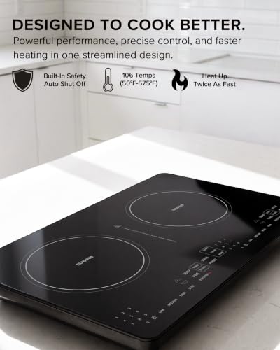 Image of Nuwave PIC Double Portable Induction Cooktop, 900W /1500W /1800W Options, Two 8 inch Heating Zones, 106 Precise Temperatures from 50F-575F in 5F Increments, Shatter-Resistant Ceramic Glass