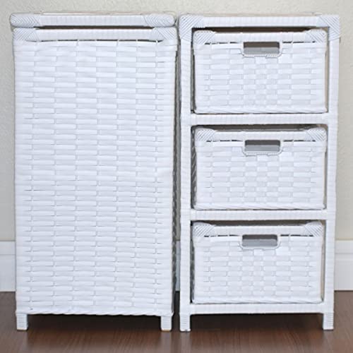 Kit Cesto Roupas e Gaveteiro 3 Gavetas Fibra Sintética 30x60 Branco