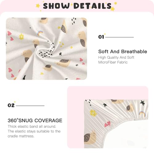 Image of Fitted Crib Sheets Cute Snail Stretchy Portable Playard Sheets for Baby Toddler, Breathable Soft Mini Crib Mattress 39 x 27 in for Boys and Girls