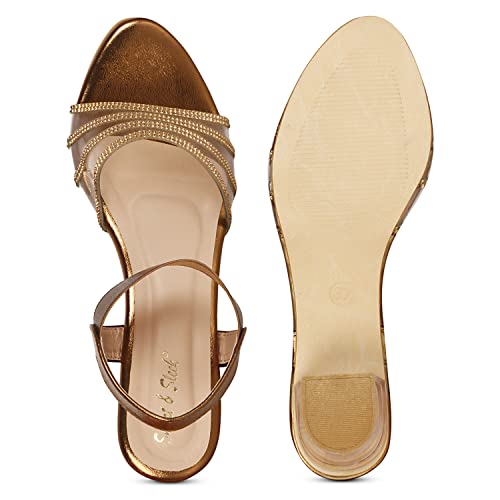 Image of Smart & Sleek Women's Crystal & Glittery Block Heels Fashion Sandals for Women & Girls latest Collection & stylish Comfortable-AB32