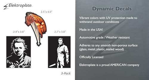 Image of Elektroplate Michael Myers Slasher Mugshot Dynamic Car Decal Set of 3 | Officially Licensed Halloween, Weatherproof Automotive Grade Horror Movie Vinyl Sticker for Water Bottle, Laptop & More