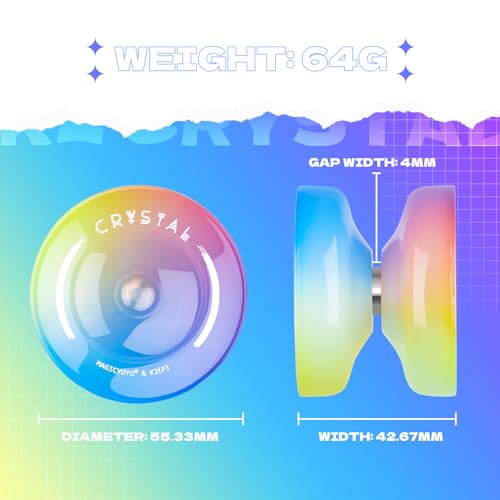 responsive yoyo for kids beginners professional yo yo crystal k2 dual purpose yo-yo for adults  extra unresponsive yo yo bearing  12 yoyo strings  storage bag  yellow pink blue gradient