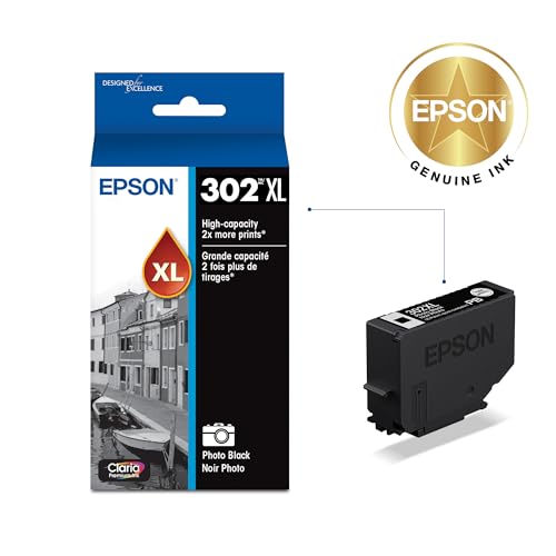 Image of Epson 302 Claria Premium Ink High Capacity Photo Black Cartridge (T302XL120-S) Works with Expression XP-6000, 6100