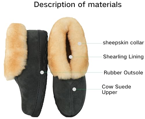 Men's Slippers Cozy Boot,Suede leather Upper Sheepskin Collar & Shearling lined,Memory Foam,Indoor/Outdoor,Warm Loafer Shoes2