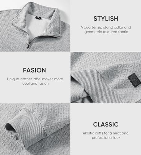 JMIERR Men's Quarter Zip Waffle Sweatshirts Casual Long Sleeve Solid Color Geometric Texture Pullover Knit Polo Sweatshirt4