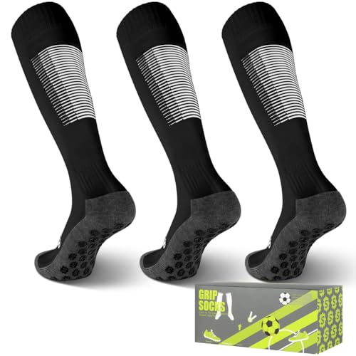 Supertrip 3 Pairs Grip Socks Soccer for Youth Kids,Anti Slip Knee High Sport Socks - Football Basketball