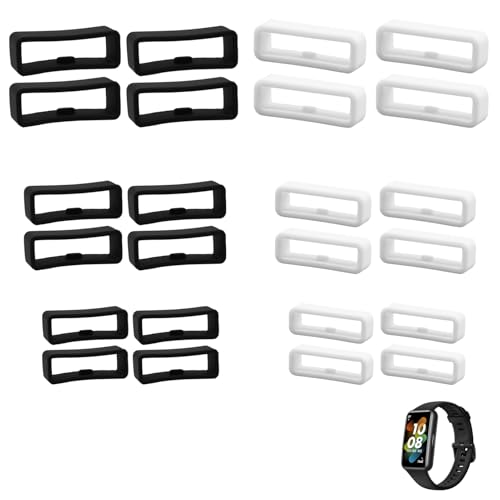 TNJPSEK Paquete de 24 trabillas de silicona para correa de reloj, anillos de sujeción de correa en blanco y negro, repuesto para reloj de pulsera deportivo inteligente, retenedor de correa de reloj en
