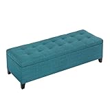 DECO DE VILLE Ottoman with Storage, 51 Inch End of Bed Storage Ottoman Bench, Linen Fabric Upholstered Ottomans with Hinged Lid, Rectangle Long Foot Rest Bench for Entryway Living Room Bedroom Teal