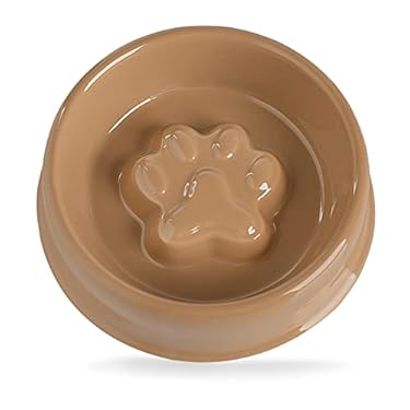 AMAZON - Sweejar Ceramic Dog Bowl, Relief Dog Paw Pattern, Puppy Dog Food Dish, Porcelain Pet Slow Feeder Water Bowl (20 Fl Oz, Brown)