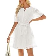 GRACE KARIN Womens Eyelet Vacation Dress Summer Casual A-line Mini Sundress Puff Sleeve Tie V Nec...