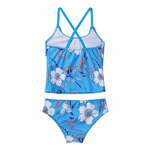 Yeahdor Little Big Girls Floral Printed 2 Pcs Tankini Cirss Cross Back Ruffles Tank Top with Brief4