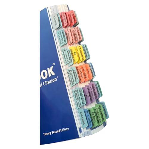 Book Tabs for The Bluebook: A Uniform System of Citation 22nd Edition. Laminated, Durable, Color-Coded Repositionable Tabs (Book not Inlcluded)