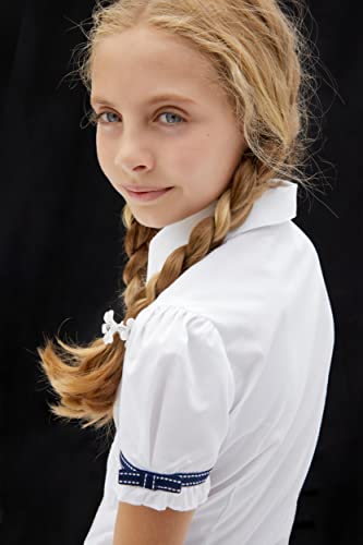 Image of French Toast Big Girls' Short Sleeve Ribbon Bow Blouse