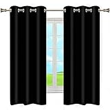 Thermal Insulated Blackout Curtains, Thermal Insulated Vertical Blind Window Treatment Drapes Durable Grommet Curtain for Bedroom Home, Set of 2 Curtain Panels, (Black, 42' W x 63' L)