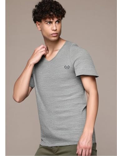 Image of Mack Jonney Regular Solid Cotton Blend V Neck T Shirt for Men