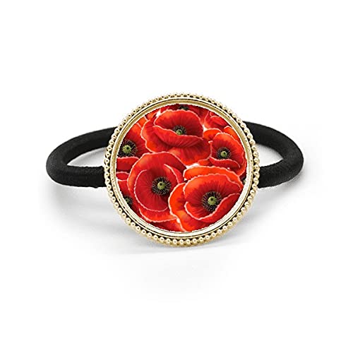 Bandeau caoutchouc et maïs en métal argenté aux fleurs rouges