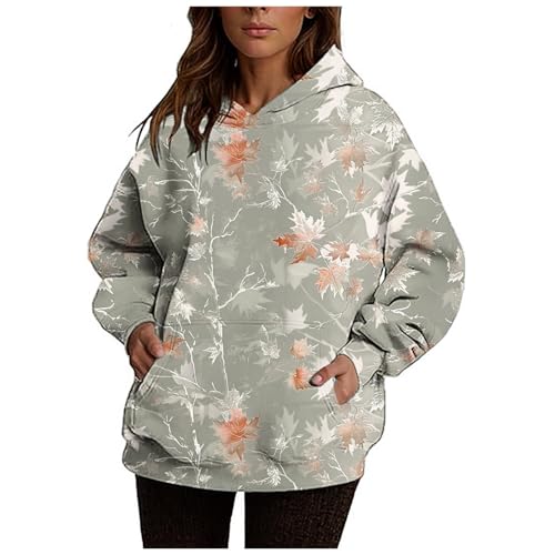 Camo Hoodie for Women Men Long Sleeve Maple Leaf Print Fleece Hoodies Oversized Hooded Sweatshirt Pullover with Pocket