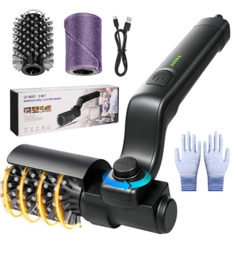 Electric Grill Brush for Outdoor Grill 2026 Upgraded BBQ Grill Cleaner with 2 Brush Heads 3-Speed Cordless Rechargeable Cleaning Brush Adjustable Angle 180Mins Runtime for Barbecue Grates