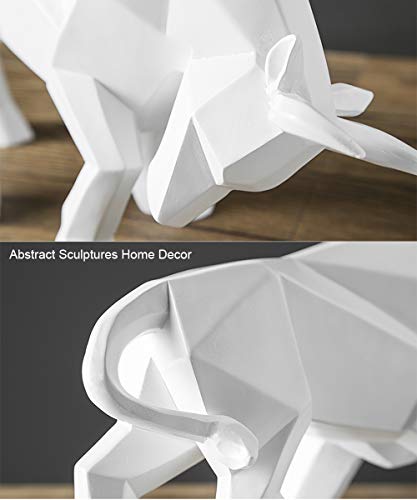 Asnomy Polyresin White Bull Figurine Home Decor, Abstract Ox Sculptures Home Decor, Originality Home Decoration Furnishing Animal Ornament Resin, Geometric Surface Statues Home Decor Ornament Figures #TOP3