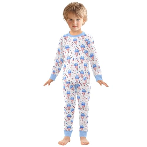 Cartoon Pajamas Set Flag Blue Ice Cream Red Stars Long Sleeve PJs Cotton Jammies Sleepwear Top and Pants3