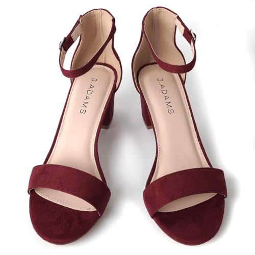 Image of J. Adams Daisy Heeled Sandals - Ankle Strap Low Block, Open Toe Dress Pumps, Chunky Heels - Dressy Shoes for Women - Bridal, Wedding, Summer Sandals