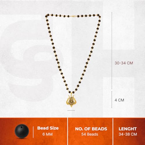 Image of Divine Hindu Shiv Trishul Karungali Mala With Silver Caps | Black Ebony Wood Spiritual Necklace | Protection, Meditation, Healing, Energy Balance, Shiva Bhakti Mala | For Men & Women