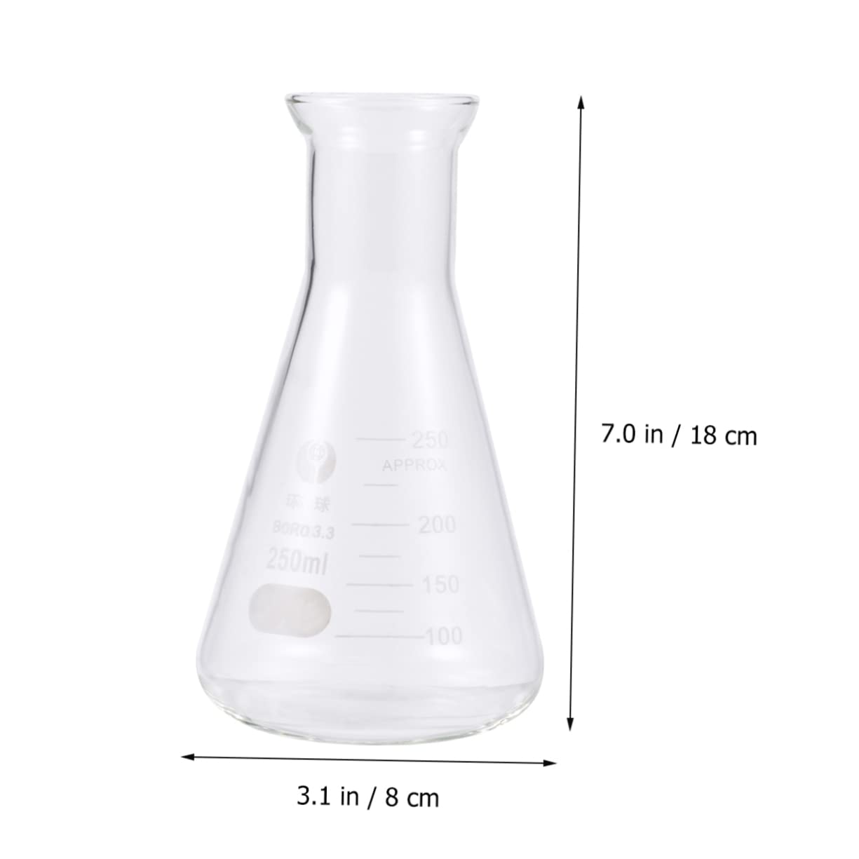 BELLIFFY Glass Chemistry Flask 250ml Wide Mouth Conical Flask for Students Lab Use