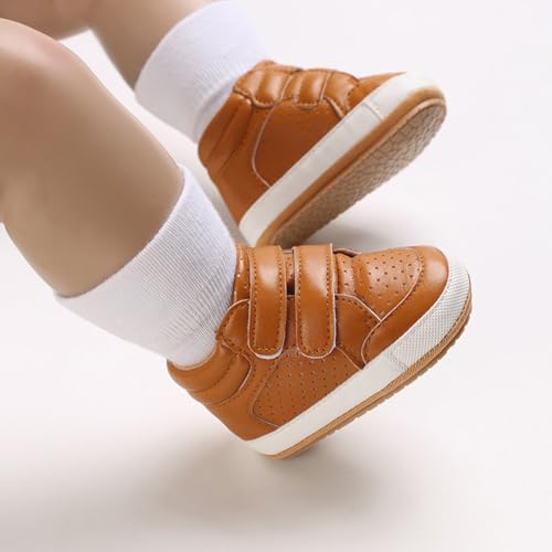 Image of Clowora Baby Boys Girls Shoes Non-Slip Rubber Sole Sneakers Infant First Walking Toddler Crib Shoes Newborn Loafers Flats. (16 /Brown,0-6 Months)