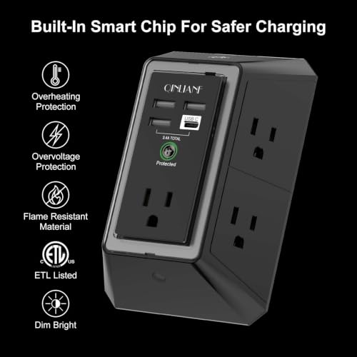 Image of Wall Charger, Surge Protector, QINLIANF 5 Outlet Extender with 4 USB Ports