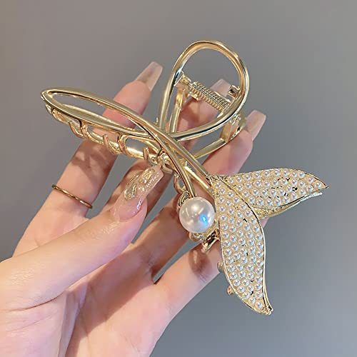 Hair Claw Clips For Women Mermaid Pearl 2Pcs Large Non-Slip Strong Metal Hair Clips Blue Hold Hair Jaw Clips Acetate Hair Claws Big Fish Occean Clips Cute Hair Clips Headwear Gifts #TOP6