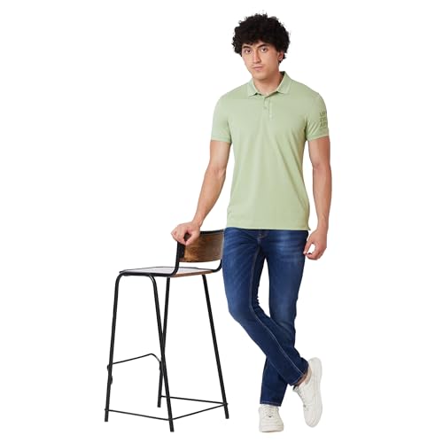 Image of Spykar Men's Slim Fit Ribbed Collar Half Sleeve Solid Casual T-Shirt