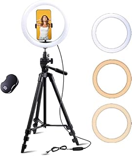 Fugetek 12" Selfie Ring Light with 54" Extendable Aluminum Tripod, Wireless Bluetooth Remote, Phone Holder, for Live Stream Video, Photos, Make Up, 3 Color Modes, USB Powered