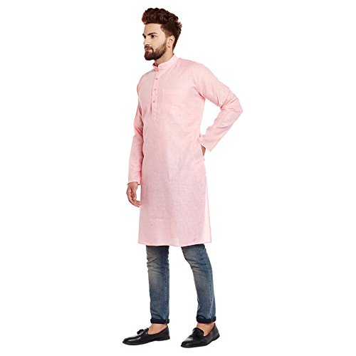 Image of SOJANYA (Since 1958 Men's Pink Cotton Linen ONLY Long Kurta