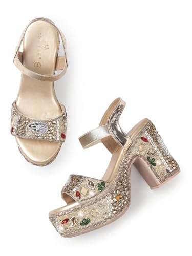 Image of Marc Loire Women's Backstrap support Heels Sandals with Embellished Comfortable Wedge Heel Sandals for Party.