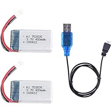 2 Pcs 3.7V 400mAh 20C 752035 Rechargeable Lipo Battery with USB Charger for Hubsan X4 H107 JXD 385 MJX F47 F48 DFD F180 Quadcopter RC Drone Spare Parts