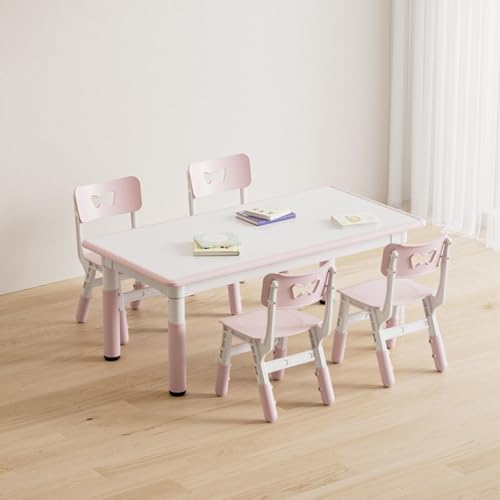 JoyeeLii �q���p�e�[�u���`�F�A�Z�b�g 120×60cm �������߉\ �L�X�V�� �����邨�G���� �ω׏d 90kg �ۊp�Փ˖h�~ �g���ȒP study table and chair set 4�`6 �l�p �ƒ�E�ۈ牀�E�c�t�� (C �s���N,�֎q4�r