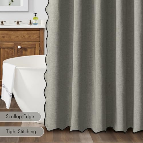 MIULEE 84" Long Scalloped Shower Curtain Linen Textured with 12 Metal Hooks Cute Extra Long Heavy Duty Washable Waterproof Cloth Shower Curtains with Black Border for Bathroom Hotel Bathtub,Grey by MIULEE - Image 5